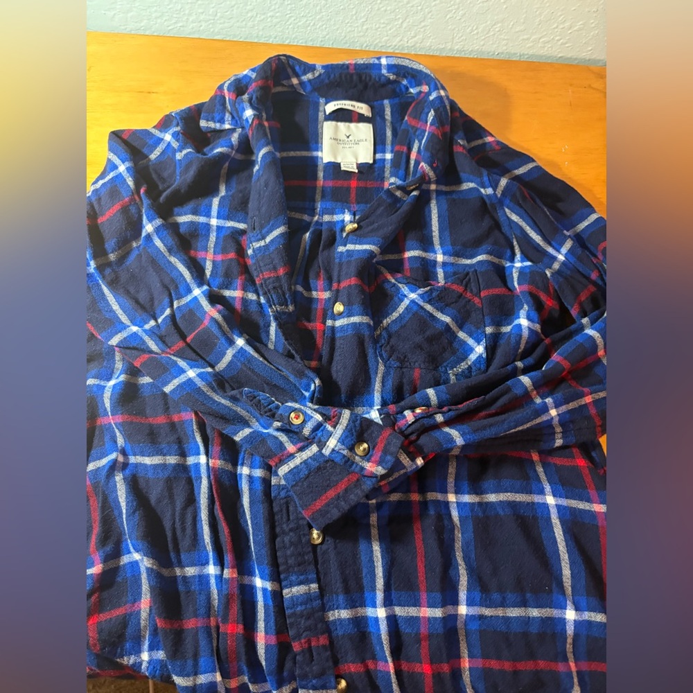 American Eagle Blue and Red Plaid Shirt